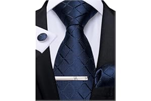 DiBanGu Men's Necktie Plain Silk Woven Striped Plaids Tie Handkerchief Cufflink Tie Clip Set Formal Business Wedding
