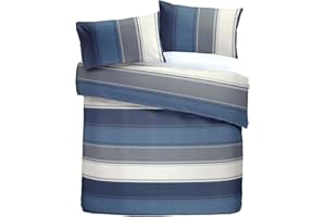 Fusion - Betley - Classic Wide Stripe Duvet Cover Set -3 pieces, Double Bed Size in Blue