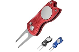 FUZVOL Outil de réparation de divot de golf, outil de divot avec bouton pop-up, petit portable, durable, meilleur cadeau pour les golfeurs professionnels, rouge