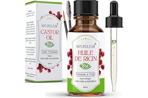 HUILE DE RICIN 100% BIO NATUROLEUM pressée à froid, Pure et Naturelle - Extra Vierge - Soin nourrissant pour Cheveux, Cils, Ongles, Peau, barbe (50 ml)