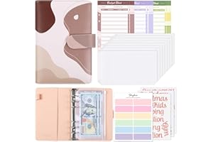SKYDUE Money Saving Wallet, Budget Planner with Cash Envelopes,A6 Budget Binder Notebook, Leather Ring Binder for Travel and Diary Binders(Pink)