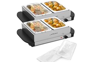 Jago® Chauffe-Plats Électrique - en Acier Inoxydable, Maintien de la Température, Couvercles Transparents - Chauffe-Buffet, Chafing Dish (4 Récipients / 4 x 1.5L (6L))