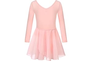 FONLAM Robe Justaucorps de Ballet pour Fille Ensemble Deux Pièces Léotard Body + Jupe Gymnastique Ballet Danse Classique Fille Manche Longue