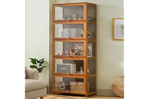 KUYATE Glass display cabinet, glass door antique cabinet, antique cabinet display cabinet with natural bamboo frame, single door design, sealed and dustproof 60x32x172cm/L23.6xW12.6xH67.7in Brown