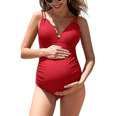Maillot De Bain Une Pièce Maternité Croisé Devant - Bikini Grossesse Confortable Et Élégant