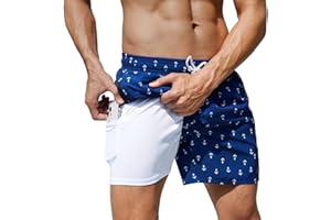Arcweg Badehose für Herren Jungen Badeshorts mit Kompression Liner 2 in 1 Schnelltrocknend Strandhose Männer Elastisch Surf Shorts mit Reißverschlusstaschen