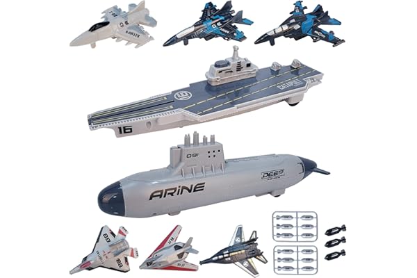 VBACALA Jouets Militaires Navals,Ensemble dejouets Porte Avions pour Enfants, Avions de Combat cuirassés avec Fonction de Repli, jouetsmilitaires U Boat