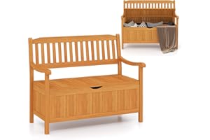 ‎COSTWAY COSTWAY Gartenbank Holz mit Stauraum, Holzbank für 2-Sitzer bis 360kg belastbar, Balkonbank mit abnehmbarem Innensack, Sitzbank für Garten, Balkon, Terrasse, Teak