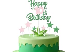 mciskin Pink and Green Party Decorations,Girls 10th Birthday Decorations,Personalised 10th Cake/Cupcake Toppers Decorate,Glitter Pink Green Happy Birthday Cake Toppers for Girls Party Favor Supplies