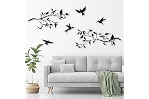 Pduoduo 4PCS Large Metal Birds on Branch Wall Art Decor,Birds Silhouette Wall Decor,Black Leaves with Bird Silhouette Sculpture for Balcony Garden Decor