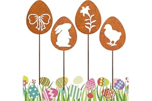 RCYHCY 4 Stück Osterhase Deko Gartenstecker, Ostern Rost Blumenpott deko für Draußen, Rost Metall Osterdeko Hasen Roststecker, für Garten Deko Outdoor Wetterfest Frühlingsdeko