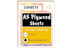 Creative Deco 3 x A5 Birch Plywood Sheets | 148 x 210 x 3mm (+/-2mm) Baltic Wood Ply | Perfect Laserable Board for Wood DIY Home Decor Arts Craft Painting Laser Cutting CNC Stenciling Pyrography