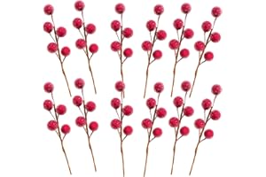 JOAKAUI Christmas Frosted Berry,12 Pack Christmas Holly Berries Mini Christmas Berry Artificial Red Berry Stems for Wreath Garland Making Frosted Fruit Berry Flower Decor for Christmas Tree Table Decoration