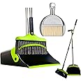 FLOORINGTON Dustpan and Brush Sets Long Broom Long Handled Dustpan & Brush Set Sweeping Brush Household Dust Pan with Soft Brush for Indoor Outdoor Brush Free Mini Dustpan & Brush Set (Green & Black)