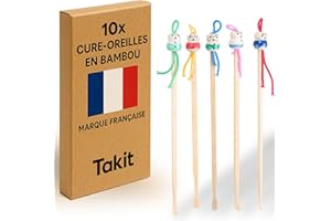 TAKIT Cure Oreille Bambou Oriculi x10 - Marque Française - Utilisable À Vie - 100% Écologique et Biodégradable - Couleur Aléatoire