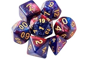 Dzxin DND Dadi,7PCS D&D Dadi Poliedrici per Dungeons and Dragons RPG MTG Giochi di ruolo da tavolo (blu fucsia)