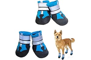 NeuWee 4 pcs Bottes Chien, Chaussures pour Chien Imperméables avec Sangles Réfléchissantes, Antidérapante Protecteurs de Pattes Chaussures pour Chiens de Taille Petit Moyenne Grande (M, Bleu)