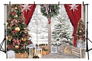 AIBIIN Telón de fondo de fotografía de Navidad de invierno de 8 x 6 pies, escena de nieve, ventana, árbol de Navidad, retrato familiar, decoración de fondo, suministros de utilería de estudio