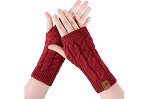 BLURBE Women Fingerless Gloves - Winter Knitted Wrist Warmers Ladies Fingerless Gloves Mittens Cable Knit Arm Warmers with Thumb Hole for Women Girls Work Outdoor Gifts UK