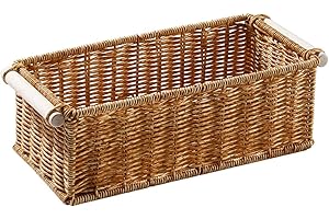 Easnea Cesta rectangular de ratán sintético de polipropileno natural, estilo granja, almacenamiento y decoración (M)