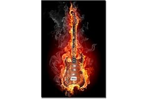 Paul Sinus Art 120x60cm - WANDBILD Gitarre Feuer Rauch Rock Musik - Leinwandbild auf Keilrahmen modern stilvoll - Bilder und Dekoration