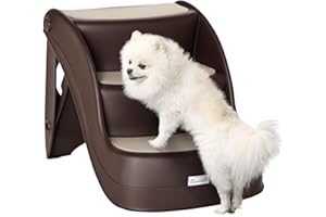 PawHut Escalera para Perros de 3 Peldaños Plegable Escalón de Plástica para Mascotas con Alfombras Antideslizantes para Cama Sofá Carga 15 kg 49x38x38 cm Marrón