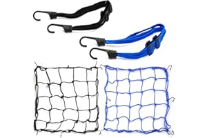 jsysj 2 Piezas Red Elástica Moto(40 * 40cm) +2 Piezas Cuerda de Equipaje (60cm), Red Elástica de Carga para Bicicleta Moto Cuerda Equipaje Portaequipajes Trasero Sujetar(Negro y Azul)