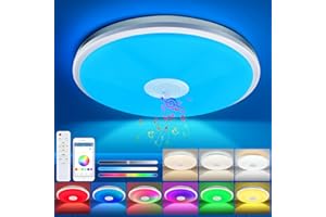 CheDux Lampara Led Techo 48W con Altavoz Bluetooth, RGB Plafon Led Techo Regulable con Mando a Distancia y APP, Lamparas de Techo Music para Infantil, Habitacion, Salon, Ø30CM
