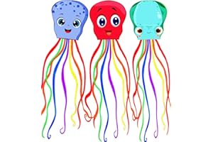 Touch the sky 3 Paquetes de Cometa Pulpo de Dibujos Animados para Niños y Adultos, Fácil de Volar, Excelentes Juegos al Aire Libre y Juguetes de Actividades, Adecuado para Principiantes.