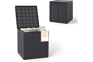 HOMASIS 145L Arcón Exterior, Baúl de Jardín para Almacenamiento Impermeable, Caja Exterior de PP, Banco de Almacenamiento Bloqueable para Patio, Terraza, 56 x 56 x 60,5 cm, Carga 80 KG (Marrón)