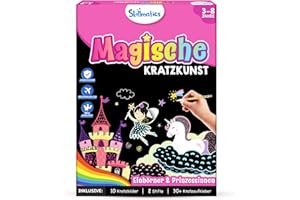 Skillmatics Kratzkunstbuch für Kinder - Einhörner &; Prinzessinnen, Bastelsets und Zubehör, 30+ Kratzaufkleber, Reisespielzeug, Bastelset, Geschenke für Mädchen & Jungen im Alter von 3, 4, 5, 6, 7, 8