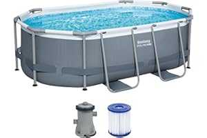 Bestway Power Steel Frame Pool Set mit Filterpumpe 305 x 200 x 84 cm, grau, oval
