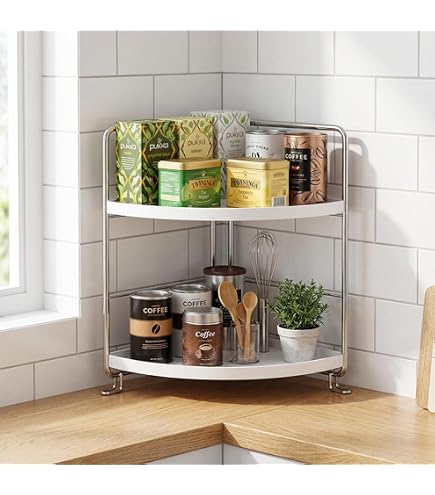 Scaffale Portaoggetti Multistrato Per Cucina E Bagno – Rack Da 40x33,4 Cm In Materiale Antiruggine, Con Ganci, Bianco