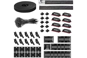 YESKAMO Cable Management Kit, 146Pcs Tidy for Home Office under Desk- 100 Wire Organizer Ties, 5 Upgrade Silicone Holder, 2 Sleeve, 28 Adhesive Clips, 1 Roll Organiser Straps etc