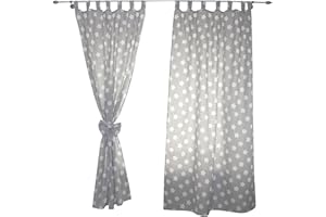 TupTam Cortinas con Trabillas para Habitación Infantil 2, Gris/Blanco Estrellas, c. 155x95 cm