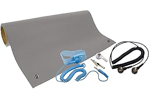 QUADRIOS GmbH ESD Schutz professionelle Arbeitsplatz Antistatik Matte 60 x 90 cm Komplettset Armgelenkband, Spiralkabel, Erdungskabel, hitzebeständig, Links/Rechtshändler (Norm-konform EN 61340-5-1)