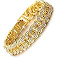 HALUKAKAH Cuban Link Chain for Men Iced Out,15MM/20MM Men's Gold Chain Miami 18k Real Gold Plated/Platinum White Gold Finish Choker Necklace Bracelet,Full Cz Diamond Cut Prong Set,Gift for Him