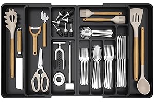 Lifewit Organizer Cassetti Cucina Espandibile, Grande Portaposate da Cassetto da 54,1 a 91,4 cm, Posate da Cassetto in Plastica per Coltelli, Posate, Cucchiai, Forchette, Nero