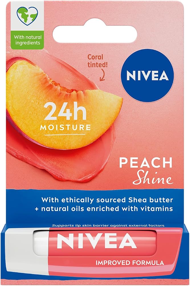 NIVEA Şeftali Dudak Bakım Kremi 4,8 gr, 24 Saat Nemlendirici, Doğal Yağlar, Gün Boyu Dudak Bakımı, Şeftali Kokusu, Hafif Şeftali Rengi