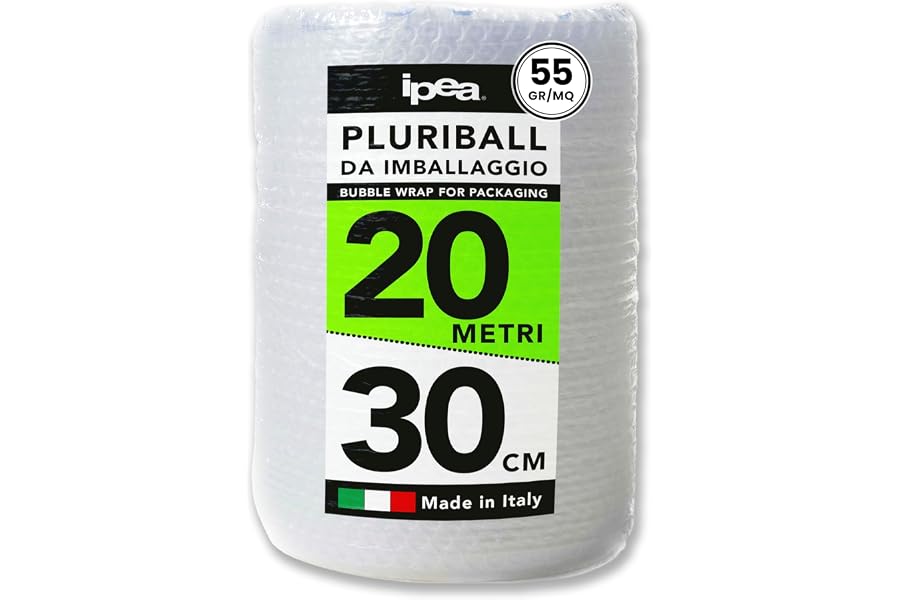 IPEA Rollo de Plástico de Burbujas para Embalaje y Envío – 20 Metros x 30 cm – Made in Italy – Pluriball - Burbujas de Aire P