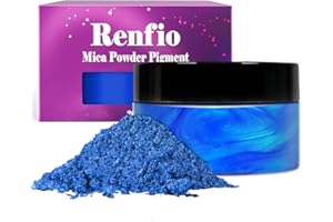 Renfio Pigmento in polvere di mica da 100 g, pigmenti naturali in polvere fine perlata brillante in resina epossidica, per dipingere sapone e bombe da bagno, blu
