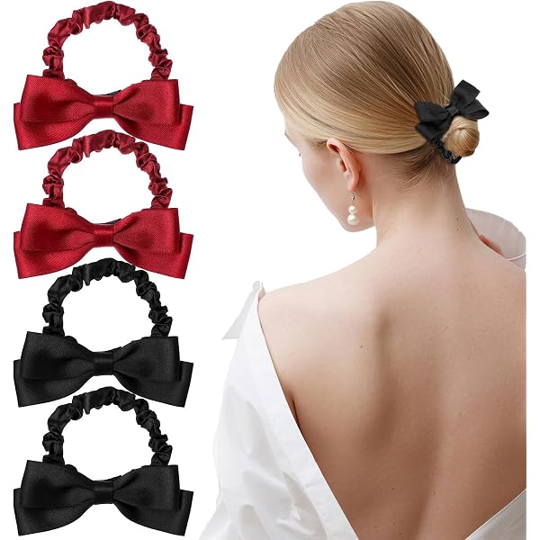 SXQLYH Satin Scrunchies Mit Schleife – 2er Set, Elastisch, Für Damen & Mädchen (Weiß & Schwarz)