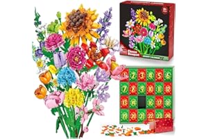 RPixc Calendrier de l'Avent 2025 pour enfants adultes adolescents, calendrier de compte à rebours de Noël avec bouquet de fleurs, briques de fleurs sauvages artificielles, coffret cadeau (B)