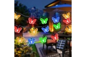FOHIL Solar String Lights Outdoor Garden, 5M 20 LED Solar Butterfly Lights, 8 Modes Solar Powered Fairy Lights, Solar Decorative Lights for Garden Balcony Fence Party Wedding Tree Christmas