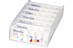 Patterson Medical Weekly Pill Organiser – 7 Day Box with 5 Daily Compartments – Detachable, Portable Tablet Pots for Medication, Vitamins and Supplements with Sliding Lids