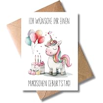 Magische Geburtstagskarte Mit Einhorn – Handgeschriebener Schriftzug, Innen Leer, 11,5x11 Cm