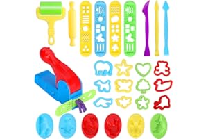 Ucradle Dough Tools Kit, 28 Pcs Playdough Sets For Kids, Play Dough Rollers Cutters Set Children DIY Plasticine Clay Extruders Creation Kit Educational Toy Gift Set (Random Color)