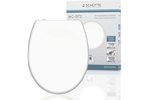 SCHÜTTE Asiento de inodoro Duroplast con descenso automático y cierre rápido para una fácil limpieza, apto para todos los inodoros convencionales, carga máxima de las gafas de 150 kg, color blanco