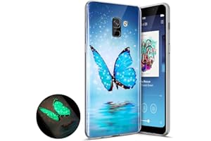 Coque Samsung Galaxy A8 2018,Surakey Nuit Luminous Effet Fluorescent TPU Housse Silicone Transparent Coque Souple Housse Étui Protection TPU Case Cover pour Samsung Galaxy A8 2018 (Papillon Bleu)
