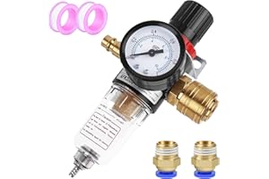 Ruikdly Riduttore di Pressione Aria compressa, separatore d'Acqua Aria compressa regolatore di Pressione Filtro Aria da 1/4 Pollici con separatore d'Acqua e attacchi rapidi, Riduttore di Pressione co